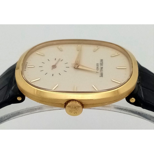 78 - A Vintage Patek Phillipe 18K Gold Gents Watch. Original black leather strap with 18k gold buckle. 18... 