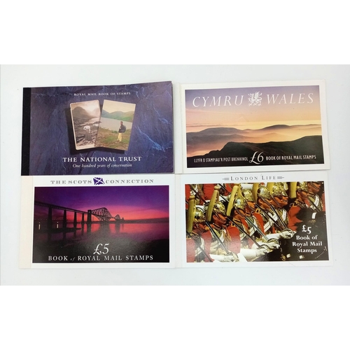 941 - A Selection of 4 Royal Mail Book of Stamps, National Trust, Scots connection, Cymru Wales and London... 