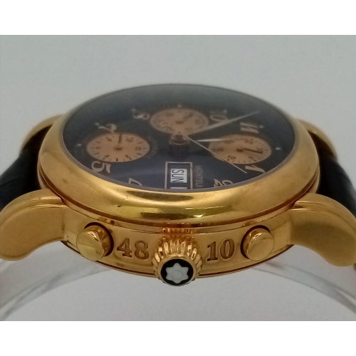 358 - A Montblanc 18K Gold Meisterstuck 4810 Automatic Gents Watch. Black leather strap. 18k gold case - 3... 