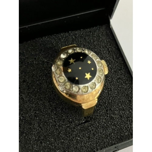 217 - Ladies Beautiful Vintage GOLD PLATED (10 Microns) RITMA RING WATCH. Swiss made having jewelled bezel... 