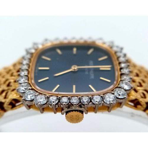 247 - A Vintage Patek Phillipe 18K Yellow Gold and Diamond Watch. 18k gold mesh bracelet. 18k gold case - ... 