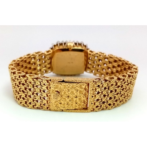 247 - A Vintage Patek Phillipe 18K Yellow Gold and Diamond Watch. 18k gold mesh bracelet. 18k gold case - ... 