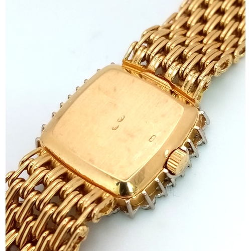 247 - A Vintage Patek Phillipe 18K Yellow Gold and Diamond Watch. 18k gold mesh bracelet. 18k gold case - ... 