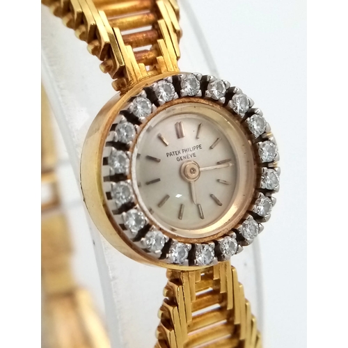 85 - A Vintage Patek Phillipe 18K Gold and Diamond Ladies Watch. 18k gold hallmarked bracelet and case - ... 