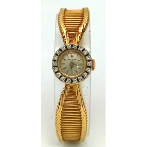 85 - A Vintage Patek Phillipe 18K Gold and Diamond Ladies Watch. 18k gold hallmarked bracelet and case - ... 