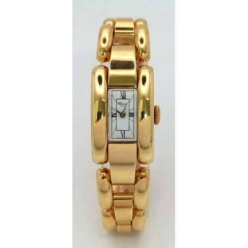 163 - An 18K Yellow Gold Chopard La Strada Ladies Watch. 18k gold bracelet and rectangular case - 14mm wid... 