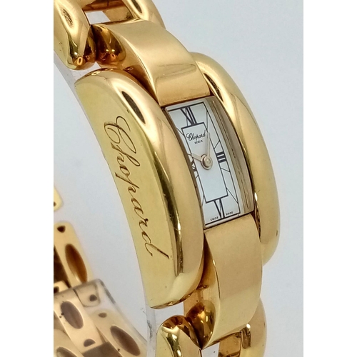 163 - An 18K Yellow Gold Chopard La Strada Ladies Watch. 18k gold bracelet and rectangular case - 14mm wid... 