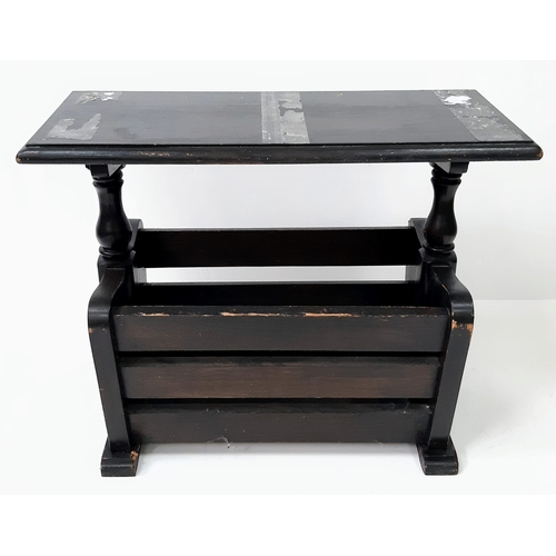 1752 - An Antique Side Table with Book/Newspaper storage. 44cm tall. 54cm width. In good structural conditi... 