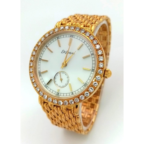 261 - A Delaneau 18k Yellow Gold and Diamond-Set Ladies Watch. 18k gold bracelet and case - 34mm. White di... 