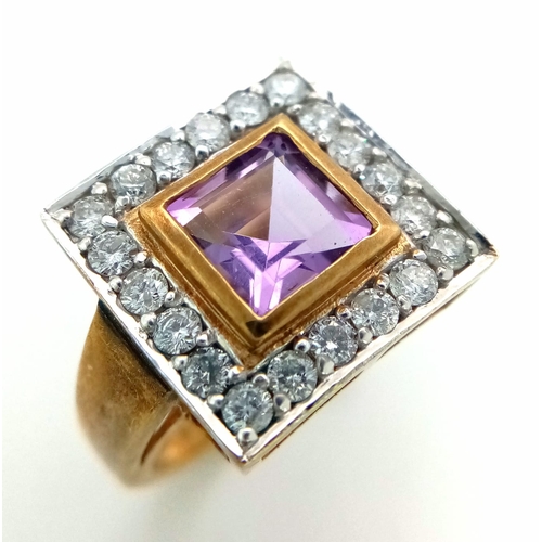 263 - A 9K Diamond and Amethyst ring. Total weight 5.5 grams. Size N. 13637