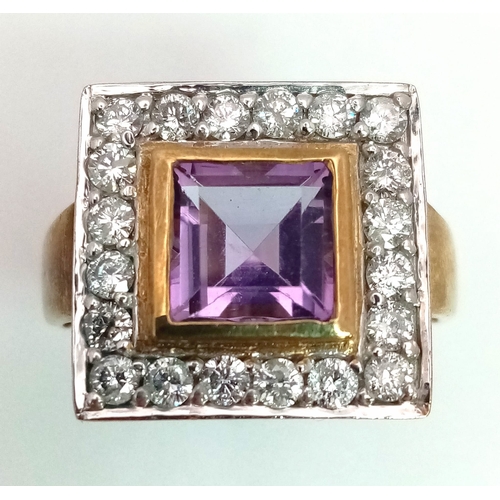 263 - A 9K Diamond and Amethyst ring. Total weight 5.5 grams. Size N. 13637