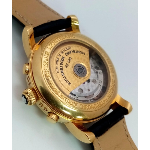 358 - A Montblanc 18K Gold Meisterstuck 4810 Automatic Gents Watch. Black leather strap. 18k gold case - 3... 