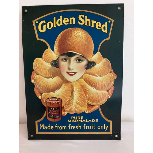 476 - Vintage metal advertising sign for GOLDEN SHRED MARMALADE. Corners showing some signs of use. 16 “ x... 