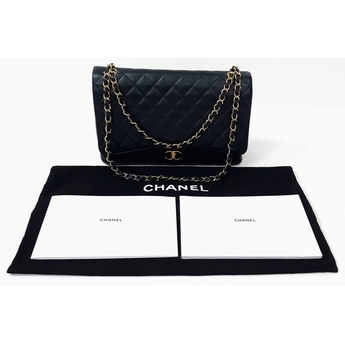 A CHANEL BLACK QUILTED CAVIAR LEATHER MAXI CLASSIC DOUBLE FLAP BAG. 22CM X  34CM. GOLD TONE HARDWARE