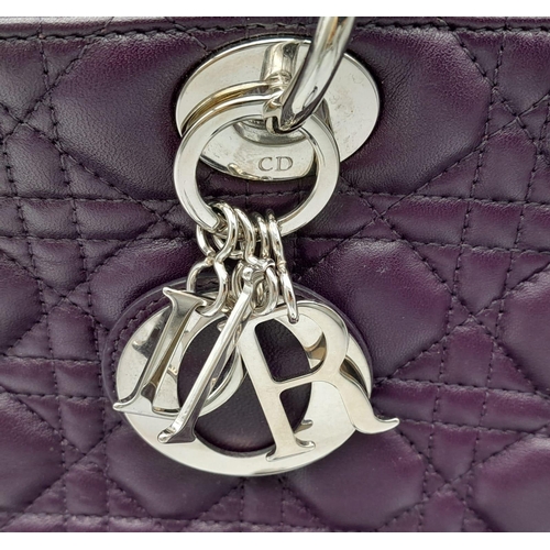 66 - A DIOR LADY DIOR PURPLE VIOLET LAMBSKIN WITH SILVER HARDWARE BAG. A SECURE ZIPPED TOP WITH CD EMBOSS... 