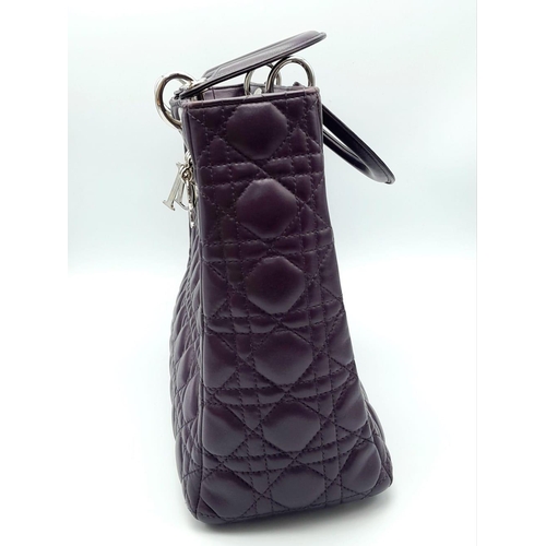 66 - A DIOR LADY DIOR PURPLE VIOLET LAMBSKIN WITH SILVER HARDWARE BAG. A SECURE ZIPPED TOP WITH CD EMBOSS... 