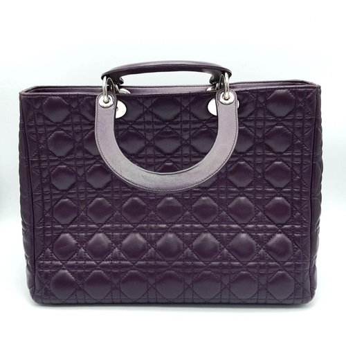 66 - A DIOR LADY DIOR PURPLE VIOLET LAMBSKIN WITH SILVER HARDWARE BAG. A SECURE ZIPPED TOP WITH CD EMBOSS... 