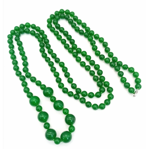 226 - A Rope Length Green Jade Necklace with Different Sized Jade Beads - 8mm and 14mm. Necklace length - ... 