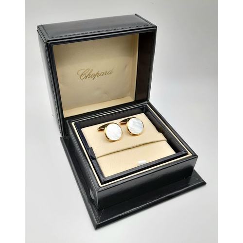 317 - A Pair of Chopard 18k Gold and Mother of Pearl Cufflinks. Comes with a certificate of origin and ori... 