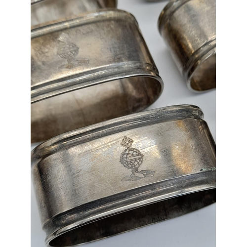 222 - 6 x 3 rd Reich Silver Plated Napkin Rings from a D.Z.R Zeppelin Airship which were like flying 1 st ... 