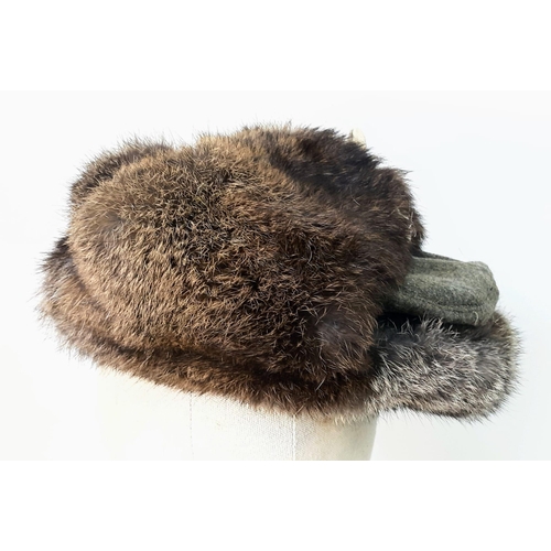 404 - WW2 German Rabbit Fur Winter Hat Nicknamed “The Eastern Front Cold Cap”.