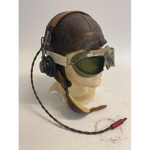 142 - A WW2 Pilots B5 Helmet with B7 Goggles and Headphones. The headphones have markings of anb-h-1. Ref:... 