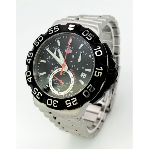 287 - A Tag Heuer Formula 1  Chronograph Watch. Stainless steel strap and case -39mm. Black dial with thre... 