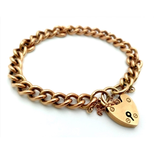 2 - A Vintage 9K Rose Gold Link Bracelet with Heart Clasp. 18cm. 25.76g. Hallmarks on each link.