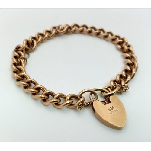 2 - A Vintage 9K Rose Gold Link Bracelet with Heart Clasp. 18cm. 25.76g. Hallmarks on each link.