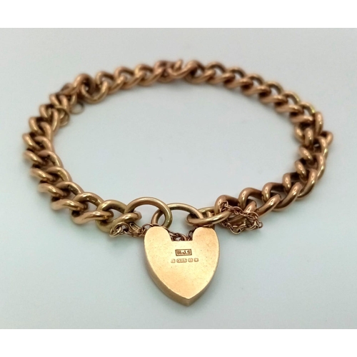 2 - A Vintage 9K Rose Gold Link Bracelet with Heart Clasp. 18cm. 25.76g. Hallmarks on each link.