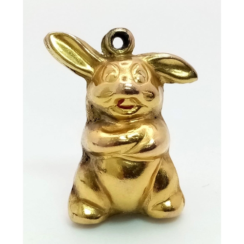 24 - A Vintage 9K Yellow Gold Bunny Rabbit Pendant/Charm. 25mm. 2.57g weight.