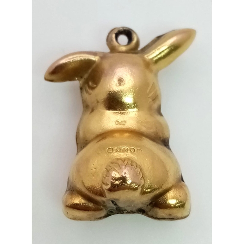 24 - A Vintage 9K Yellow Gold Bunny Rabbit Pendant/Charm. 25mm. 2.57g weight.