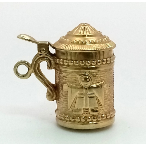 29 - A Vintage 9K Yellow Gold 1972 Munich Olympic Beer Stein Charm/Pendant. 2cm. 2.85g weight.