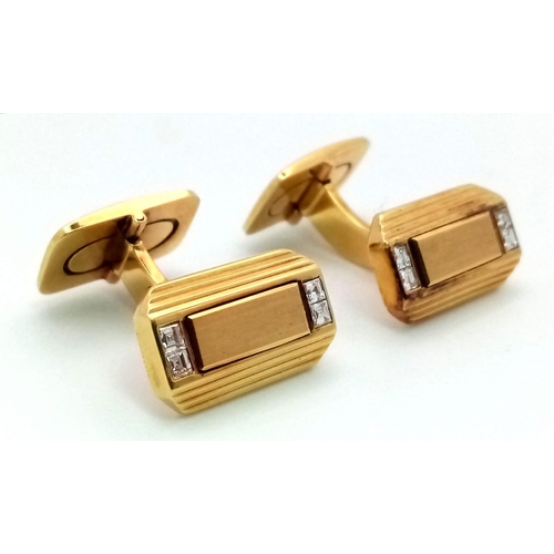 80 - A Stylish Pair of 18K Yellow Gold and Diamond Cufflinks. Well constructed with each cufflink having ... 