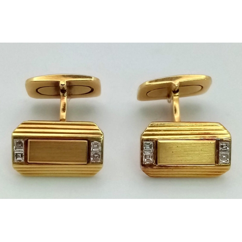 80 - A Stylish Pair of 18K Yellow Gold and Diamond Cufflinks. Well constructed with each cufflink having ... 