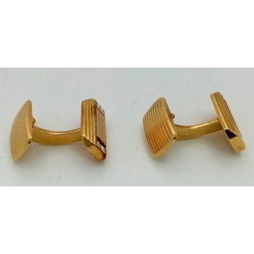 80 - A Stylish Pair of 18K Yellow Gold and Diamond Cufflinks. Well constructed with each cufflink having ... 