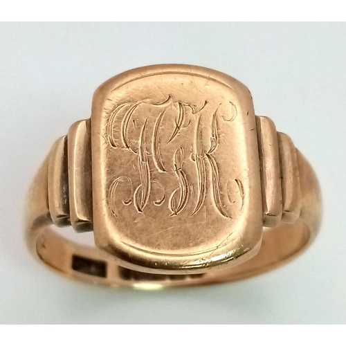 85 - A Vintage 9K Yellow Gold Signet Ring. Size P. Comes with original presentation box. 5.12g weight.