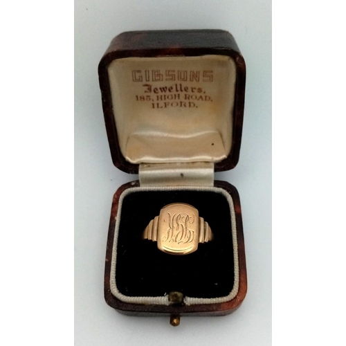 85 - A Vintage 9K Yellow Gold Signet Ring. Size P. Comes with original presentation box. 5.12g weight.