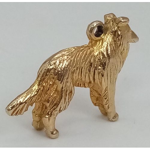 197 - A Vintage Rough Collie 9K Yellow Gold Charm/Pendant. 2.5cm. 6.61g weight