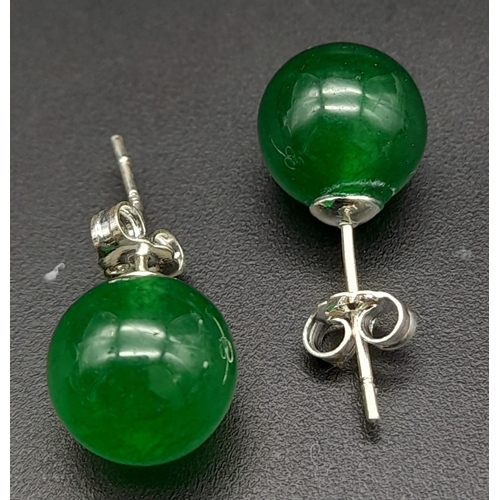 1698 - Two Pairs of Gem Earrings. Jade stud and rose quartz drop.