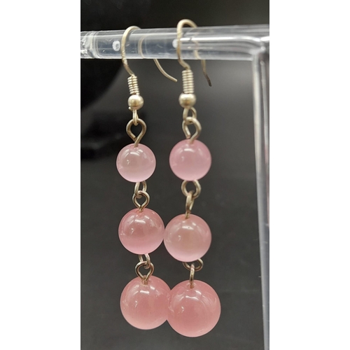 1698 - Two Pairs of Gem Earrings. Jade stud and rose quartz drop.