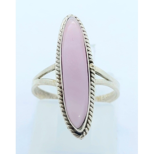 1693 - a 925 silver pink baguette cut stone ring. total weight 1.74g. size h