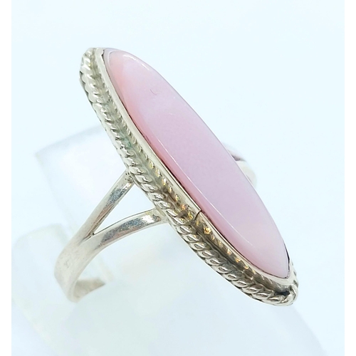 1693 - a 925 silver pink baguette cut stone ring. total weight 1.74g. size h