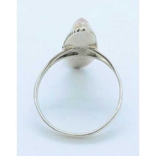 1693 - a 925 silver pink baguette cut stone ring. total weight 1.74g. size h