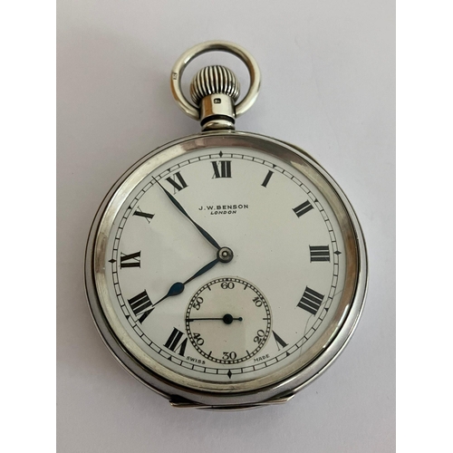 118 - Vintage BENSON SILVER POCKET WATCH. Open face model with Full London hallmark. Serial number 686084.... 