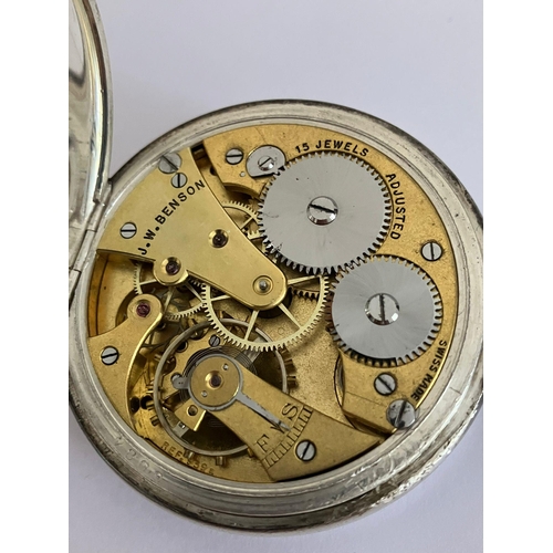 118 - Vintage BENSON SILVER POCKET WATCH. Open face model with Full London hallmark. Serial number 686084.... 