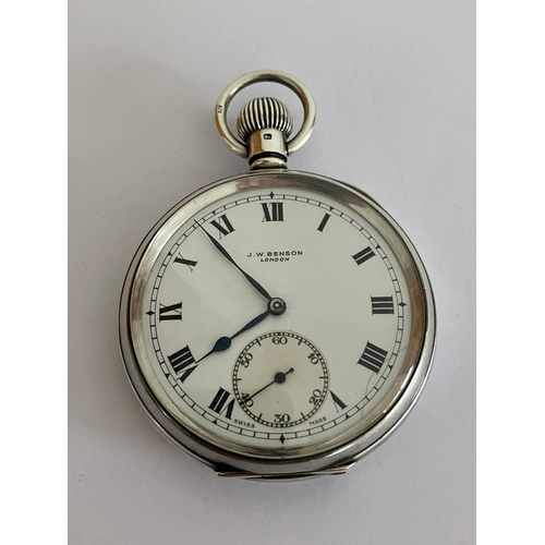 118 - Vintage BENSON SILVER POCKET WATCH. Open face model with Full London hallmark. Serial number 686084.... 