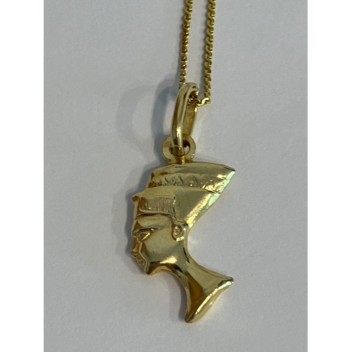 125 - 18 carat GOLD NEFERTITI PENDANT mounted on an 18 carat YELLOW GOLD CHAIN NECKLACE. 3.18 grams. Gold ... 