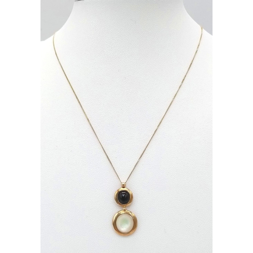 155 - A 2007 Hallmarked (Unworn Condition), 9 Carat Yellow Gold Rainbow Moonstone and Onyx Pendant Necklac... 