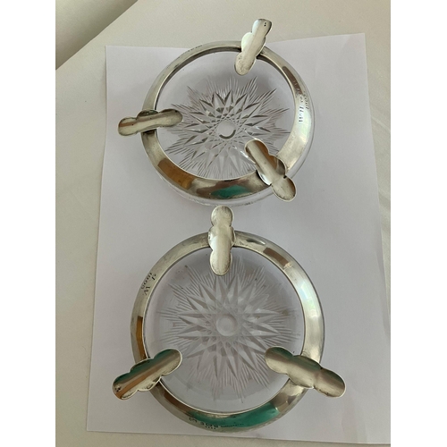 160 - Antique pair of large MAPPIN and WEBB SILVER and CUT GLASS ASHTRAYS. Having clear hallmark for Mappi... 